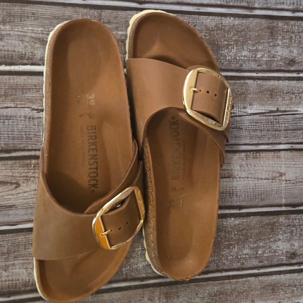 Sz 39/ 8 Womens Birkenstock Madrid Big Buckle Cognac Oiled Leather Sandals NWOB - Picture 5 of 7